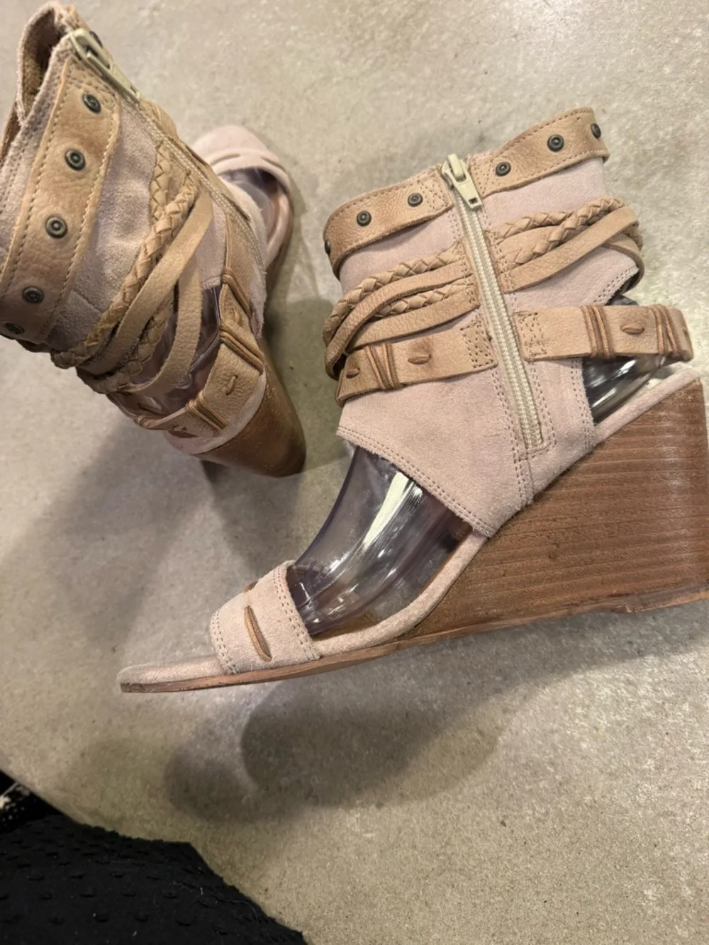 naughty monkey Tan Suede Braided Strap Wedge Sandals